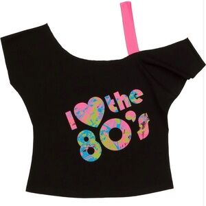 Black 80's Graphic Off-Shoulder Top